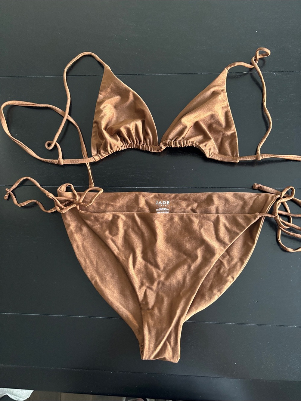 Jade Swim Metallic Brown Tie-Side Triangle Bikini xl